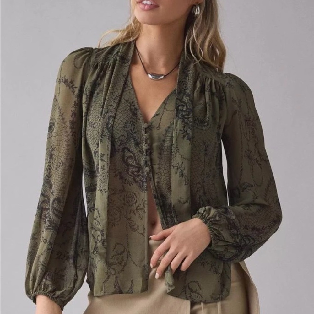 Urban Outfitters Olive Sheer Blouse
